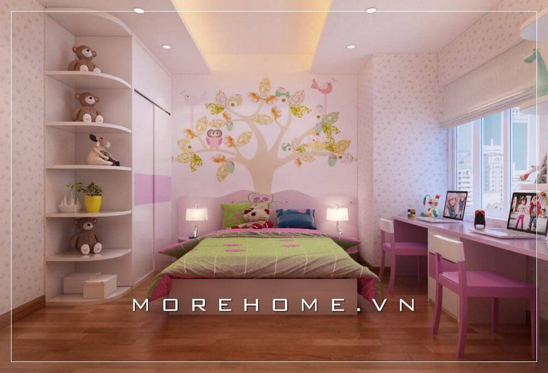 Giường ngủ có phong cách hiện đại và trẻ trung là sự lựa chọn hàng đầu của bố mẹ khi lựa chọn nội thất cho không gian phòng ngủ của bé gái trong các căn hộ, nhà phố...
